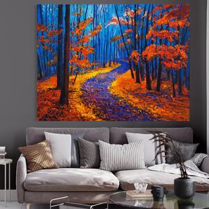 Tablou Canvas Premium LuxCanva® A1246, The Orange Forest , Decorativ, Living, Padure, Portocaliu, Poteca, Natura, Albastru, Dormitor, Culori Vibrante