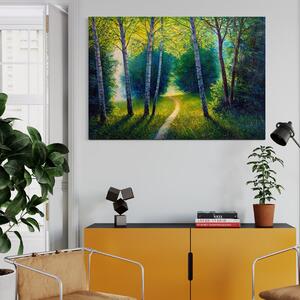 Tablou Canvas Premium LuxCanva® A1234, Aleea Din Padure , Decorativ, Living, Natura, Verde, Copaci, Iarba, Arbori, Dormitor, Culori Vibrante