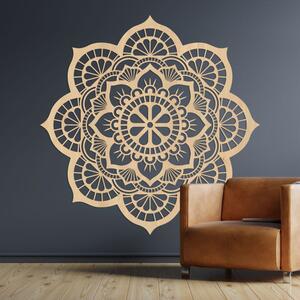 Mandala pictată pe perete din lemn cu motiv de floare de lotus | LOTOIS