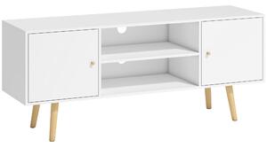 HOMCOM Cabinet TV 55" cu 2 Dulapuri, Uși și 2 Rafturi Deschise, Consolă TV din Lemn și PAL, 120x34x50 cm, Alb | Aosom Romania