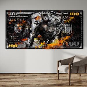 Tablou Canvas Premium LuxCanva® A1166, Dollar Bull , Decorativ, Benjamin Franklin, Cash, USD, Culori Vibrante