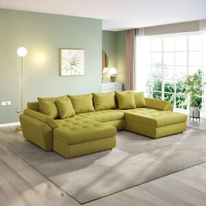 Colțar extensibil dumonde cu ladă de depozitare si sezut confortabil din spuma high-density, Loana U Enjoy Green 375x185 cm