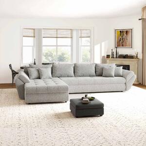 Colțar extensibil dumonde cu ladă de depozitare si sezut confortabil din spuma high-density, Loana XL Arena Gri 335x185 cm