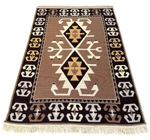 Covor Traditional Tesut cu 2 Fete, 80x150 cm, Model Etnic Maro-Bej
