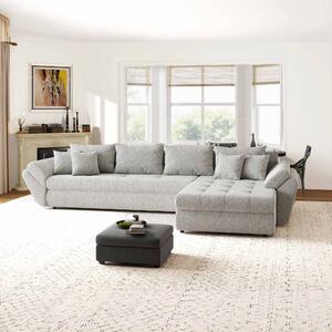 Colțar extensibil dumonde cu ladă de depozitare si sezut confortabil din spuma high-density, Loana XL Arena Gri II 335x185 cm