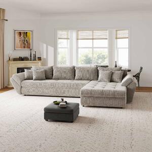 Colțar extensibil dumonde cu ladă de depozitare si sezut confortabil din spuma high-density, Loana XL Cremona Bej 14 II 335x185 cm