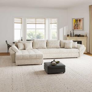 Colțar extensibil dumonde cu ladă de depozitare si sezut confortabil din spuma high-density, Loana XL Cremona Gri Deschis 335x185 cm