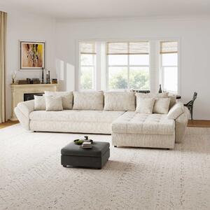 Colțar extensibil dumonde cu ladă de depozitare si sezut confortabil din spuma high-density, Loana XL Cremona Gri Deschis II 335x185 cm