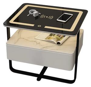 Noptiera inteligenta cu incarcare wireless, LED si 1 sertar de depozitare - culoare alb