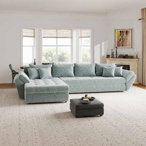 Colțar extensibil dumonde cu ladă de depozitare si sezut confortabil din spuma high-density, Loana XL Jaguar Verde Mint 335x185 cm