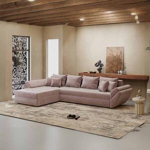 Colțar extensibil dumonde cu ladă de depozitare si sezut confortabil din spuma high-density, Loana XL Monolith Roz Pudrat 335x185 cm