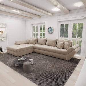 Colțar extensibil dumonde cu ladă de depozitare si sezut confortabil din spuma high-density, Loana XL Quelle Bej 05 335x185 cm