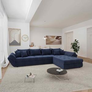 Colțar extensibil dumonde cu ladă de depozitare si sezut confortabil din spuma high-density, Loana XL Tilia Albastru II 335x185 cm