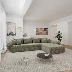 Colțar extensibil dumonde cu ladă de depozitare si sezut confortabil din spuma high-density, Loana XL Tilia Verde Olive II 335x185 cm