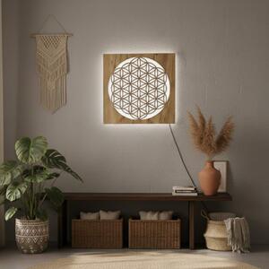 Pictură din lemn cu iluminare din spate Floarea Vieții – decorațiune murală cu mandală LED | MONEN