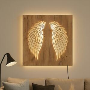 Tablou din lemn cu iluminare din spate cu LED - Aripi de înger pe perete - MULO