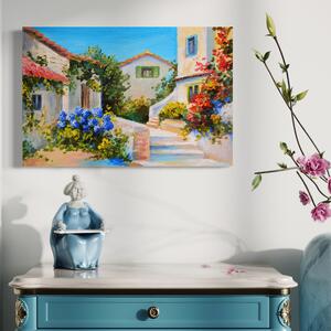 Tablou Canvas Premium LuxCanva® A1079, Casa Cu Flori , Peisaj, Natura, Verde, Culori Vibrante