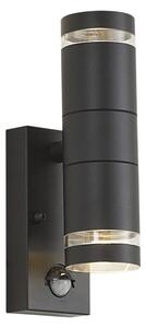 Lampă modernă de perete pentru exterior neagră cu 2 lumini IP44 cu senzor de mișcare - Dubbla