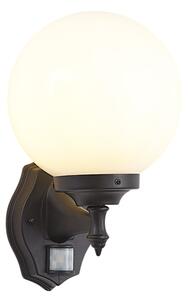 Lampă clasică de perete pentru exterior neagră cu sticlă opal IP44 cu senzor de mișcare - Champs
