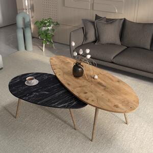 Set 2 Masute Cafea Monnart Finisaj Stejar-Marmra Neagra