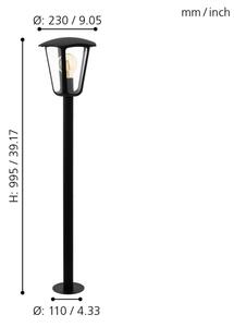 Eglo 98123 - Lampă exterior MONREALE 1xE27/60W/230V IP44 înălțime 995 negru