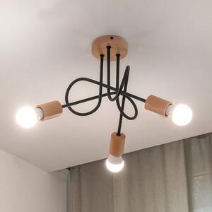 HELAM Plafonieră Oxford, negru, lemn, metal, 3 becuri, Ø 44 cm, reglabil, Negru, Camera de zi / sufragerie, Metal, Modern