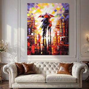 Tablou Canvas Premium LuxCanva® A1065, Indragostiti In Ploaie , Cuplu, Iubire, Romantic, Abstract, Culori Vibrante