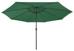 Umbrelă de soare exterior, LED-uri & stâlp metal, verde, 400 cm