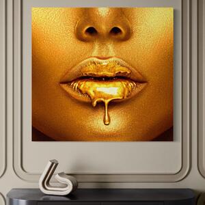 Tablou Canvas Premium LuxCanva® A1054, Gold Lips , Lip Gloss, Auriu, Senzual, Abstract, Culori Vibrante