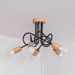 HELAM Plafonieră Oxford, negru, lemn, metal, 5 becuri, Ø 47 cm, reglabil, Negru, Camera de zi / sufragerie, Metal, Modern