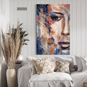 Tablou Canvas Premium LuxCanva® A1363, Portret Albastru , Living, Femeie, Chip, Multicolor, Frumusete, Dormitor, Culori Vibrante