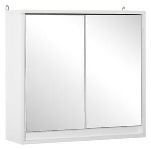 HOMCOM Dulap de baie cu 2 usi, oglinda baie dulap cu raft reglabil din lemn MDF 48x14.5x45cm alb