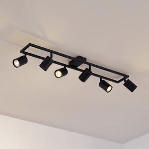 Lindby Spot de tavan Bravius, negru, 6 becuri, fier, reglabil, Negru, Hol, Metal, Modern