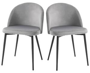 HOMCOM Set de 2 scaune pentru sufragerie, scaune pentru bucatarie tapitate cu catifea, scaune pentru birou si sufragerie, 49x50x77cm, gri