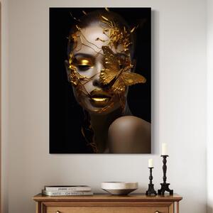 Tablou Canvas Premium LuxCanva® A1425, Gold Butterfly , Living, Frumusete, Femeie, Fluturi, Auriu, Decorativ, Culori Vibrante