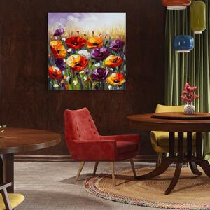 Tablou Canvas Premium LuxCanva® A1427, Campul Cu Flori , Dormitor, Maci, Colorat, Arta, Decorativ, Living, Culori Vibrante