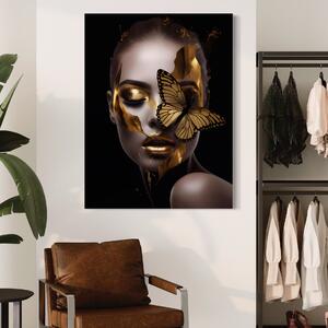 Tablou Canvas Premium LuxCanva® A1433, Fluture De Aur , Decorativ, Femeie, Auriu, Living, Culori Vibrante