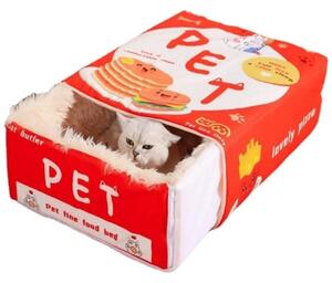Fluffybox™ Pat Pentru Pisici, în Formă De Cutie, Din Pluș, Roșu