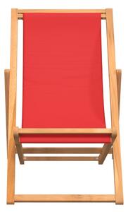 Scaun de plajă pliabil, roșu, lemn masiv de tec