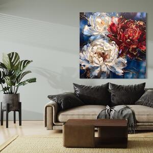 Tablou Canvas Premium LuxCanva® A1463, Linii Aurii , Flori, Trio, Foita De Aur, Room, Culori Vibrante
