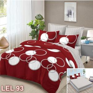 Lenjerie de pat, 2 persoane, finet, 6 piese, cu elastic, rosu , cu cerculete albe LEL93
