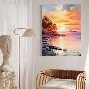 Tablou Canvas Premium LuxCanva® A1480, Picaturi De Apus , Living, Peisaj, Copaci, Stanci, Apa, Room, Culori Vibrante