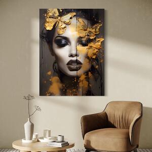 Tablou Canvas Premium LuxCanva® A1509, Butterfly And Girl , Fluturi, Frumusete, Insecte, Auriu, Decorativ, Room, Culori Vibrante