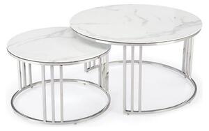 Set 2 masute de cafea MERCURY 2, alb/argintiu, sticla/otel, 80/45x60/38 cm