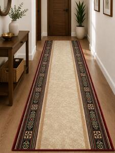Traversa Hol Pensiune Hotel Biserica, Model Lotos 518 120, Latime 120 cm, Rosu Grena Bej, Festonata la capete 120 x 300