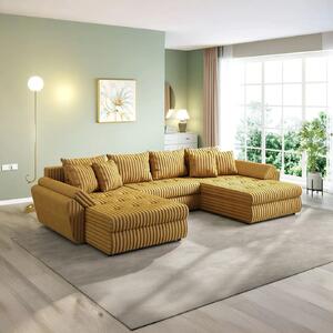 Colțar extensibil dumonde cu ladă de depozitare si sezut confortabil din spuma high-density, Loana U Ambience Mustar 375x185 cm