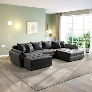 Colțar extensibil dumonde cu ladă de depozitare si sezut confortabil din spuma high-density, Loana U Madagaskar Black 375x185 cm