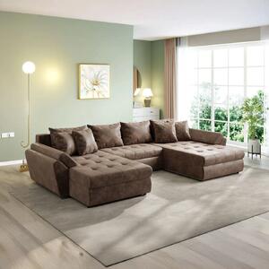 Colțar extensibil dumonde cu ladă de depozitare si sezut confortabil din spuma high-density, Loana U Madagaskar Brown 375x185 cm