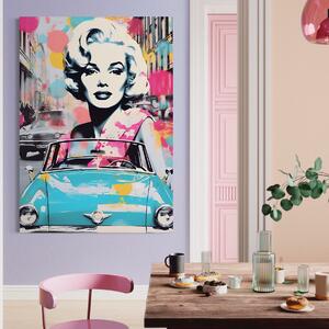 Tablou Canvas Premium LuxCanva® A1539, Merilyn M , Dormitor, Sexi, Vedeta, Model, Masina, Living, Culori Vibrante