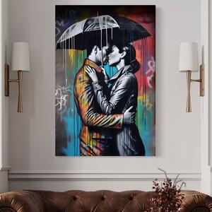 Tablou Canvas Premium LuxCanva® A1540, Romantic Rain , Dormitor, Cuplu, Ploaie, Umbrela, Living, Culori Vibrante